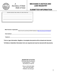 Mechanic&#039;s Notice and Lien Registry - Commencement of Work - Iowa