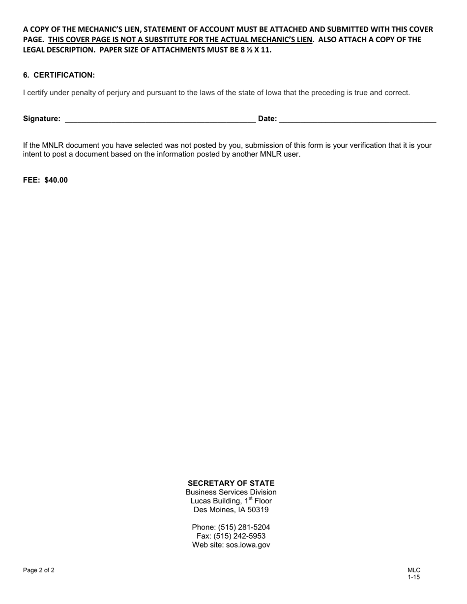 Mechanics Notice and Lien Registry - Commercial - Iowa, Page 3