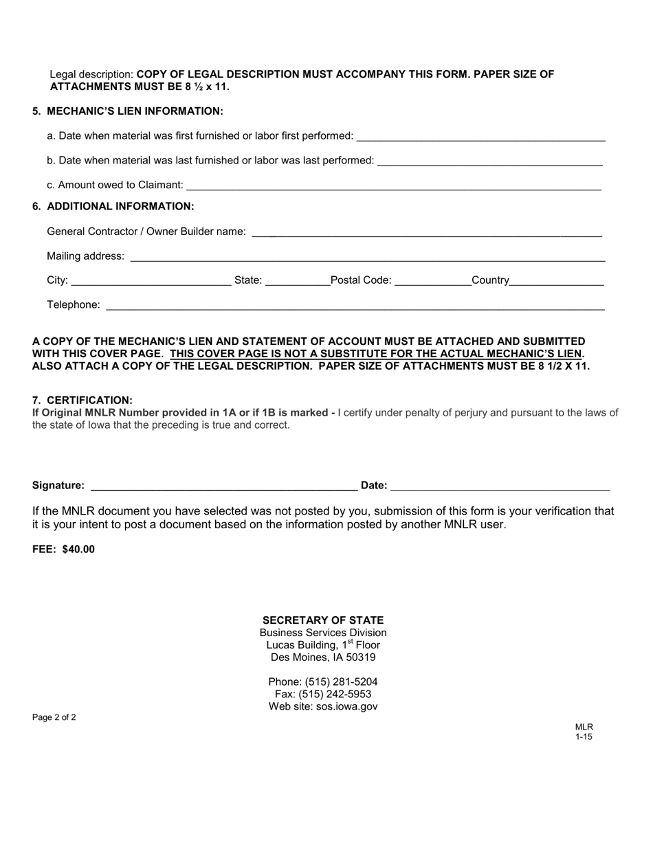 Mechanics Notice and Lien Registry - Residential - Iowa, Page 3