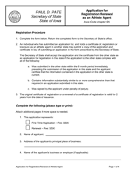 Document preview: Application for Registration/Renewal as an Athlete Agent - Iowa