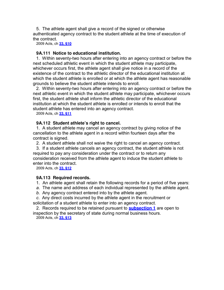 Application for Registration / Renewal as an Athlete Agent - Iowa, Page 11