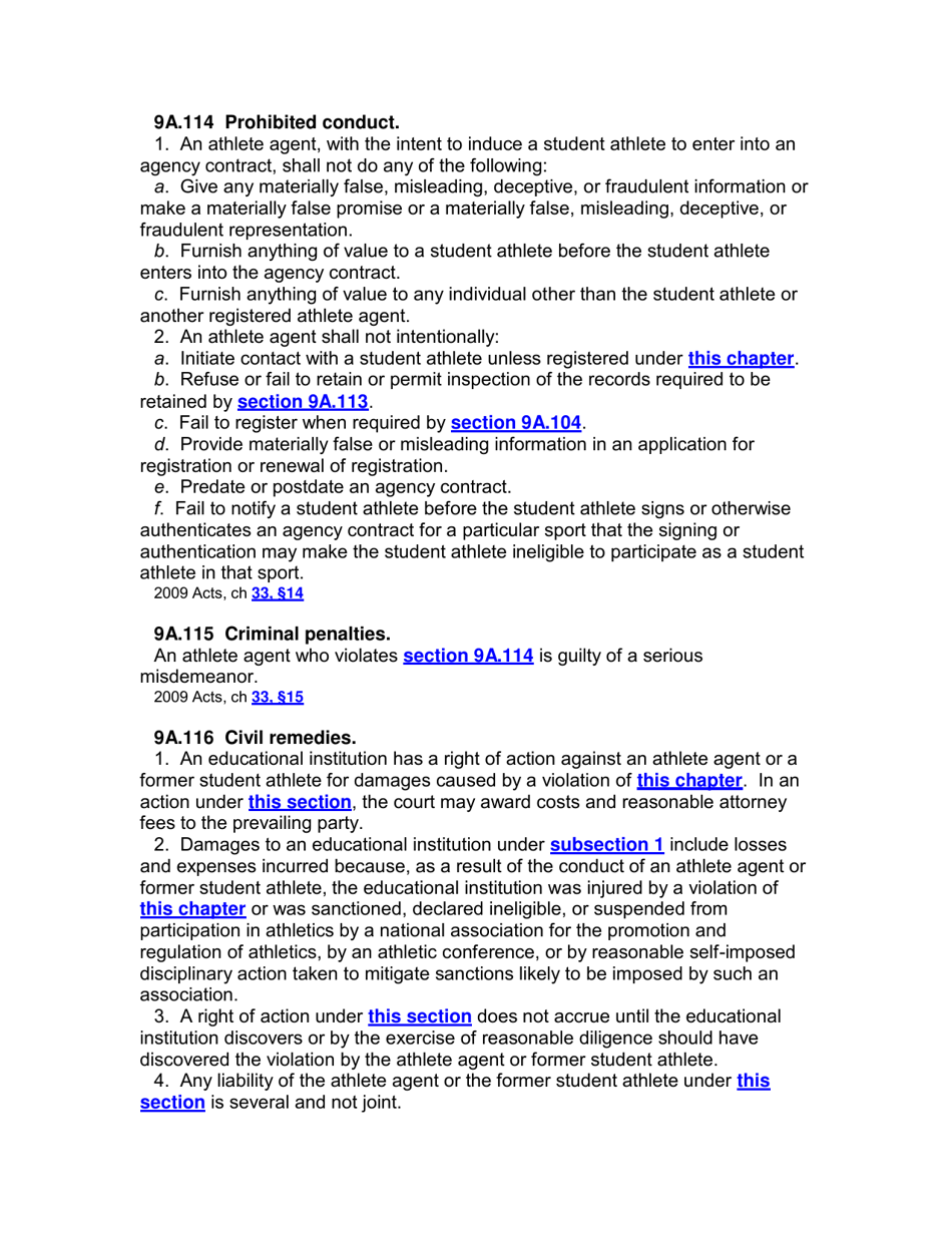 Application for Registration / Renewal as an Athlete Agent - Iowa, Page 12