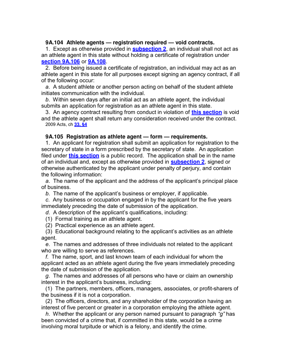 Application for Registration / Renewal as an Athlete Agent - Iowa, Page 7