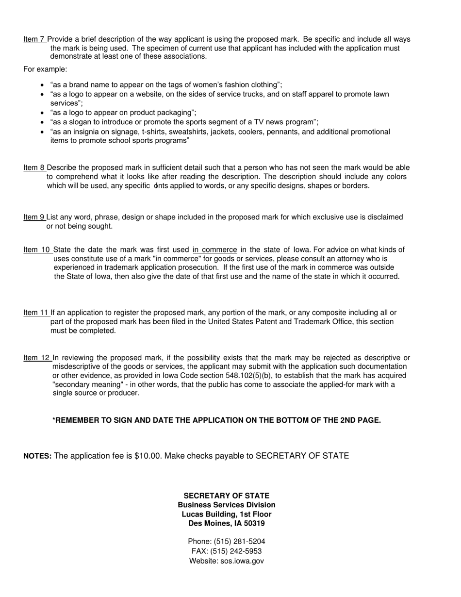 Form 635_0107 Application for Registration of Mark - Iowa, Page 4