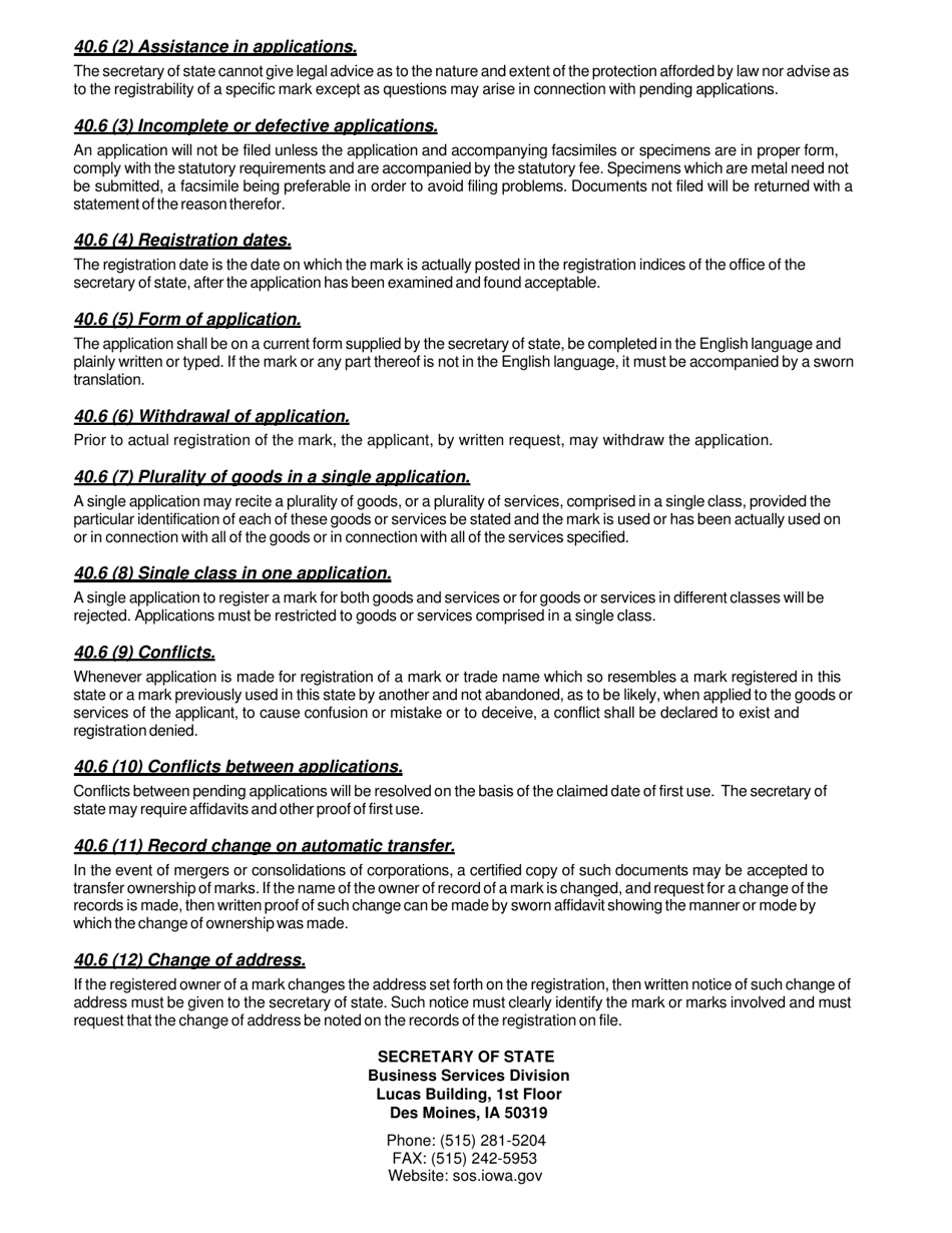Form 635_0107 Application for Registration of Mark - Iowa, Page 6