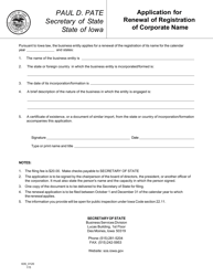 Form 635_0120 Application for Renewal of Registration of Corporate Name - Iowa