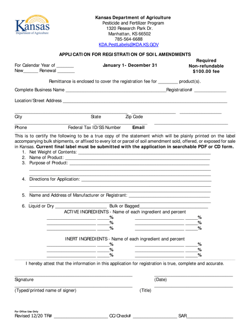 Application for Registration of Soil Amendments - Kansas
