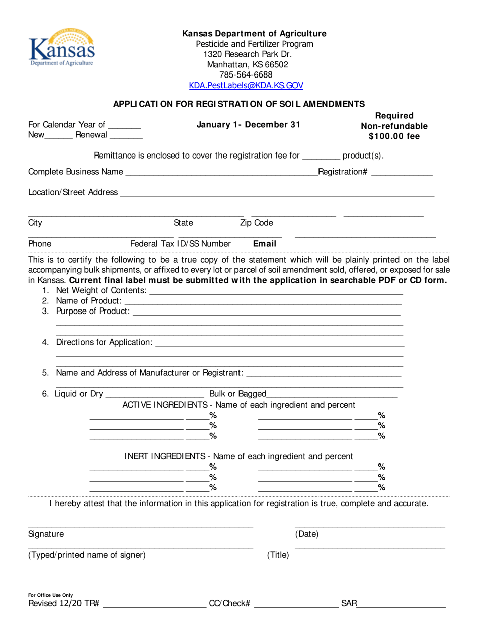 Kansas Application for Registration of Soil Amendments Download ...