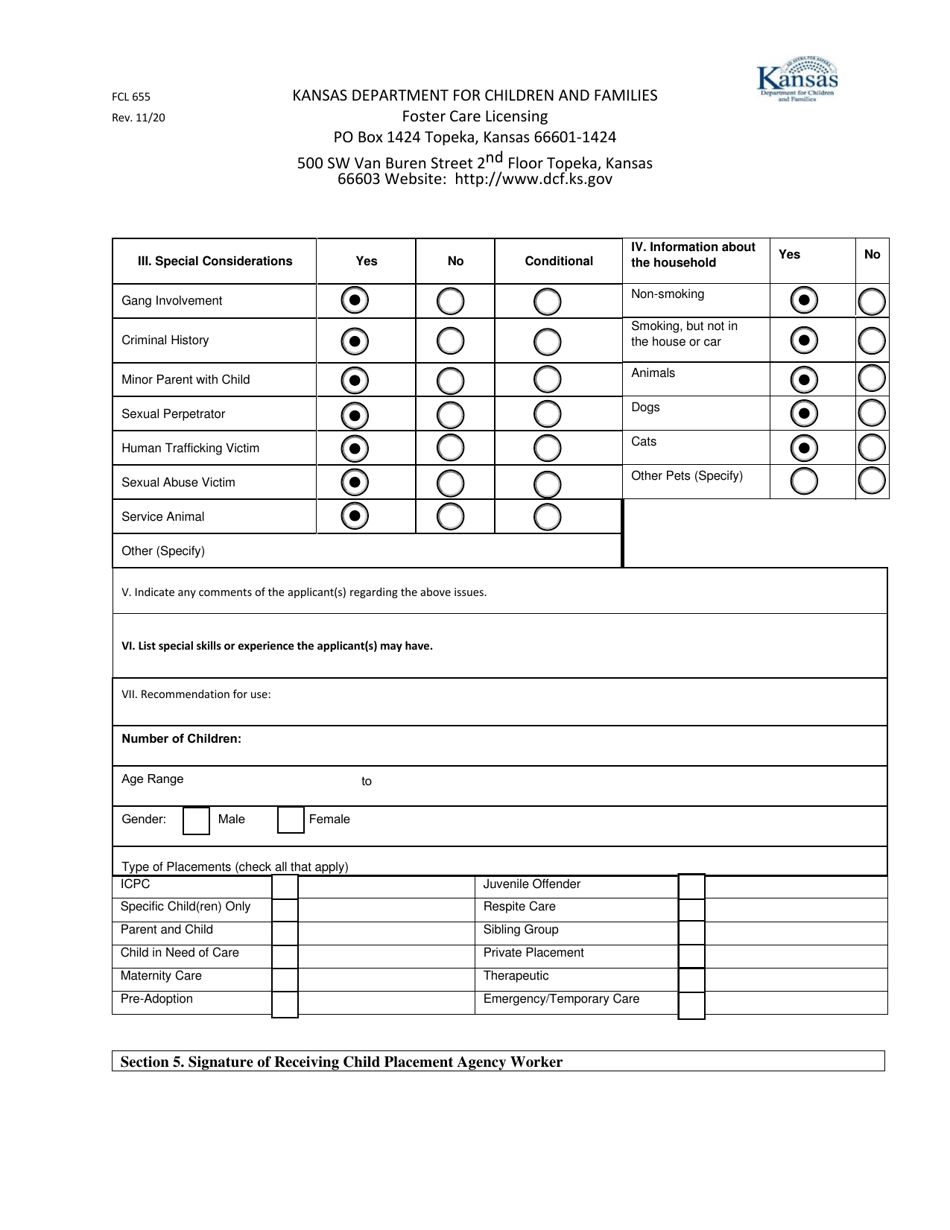 Form FCL655 Request for Transfer of Sponsoring Agency - Kansas, Page 3