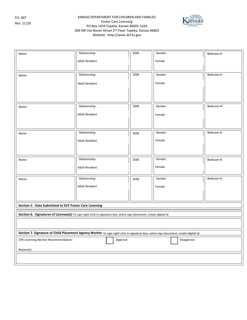 Form FCL407 Foster Family Home Request for Amendment - Kansas, Page 2