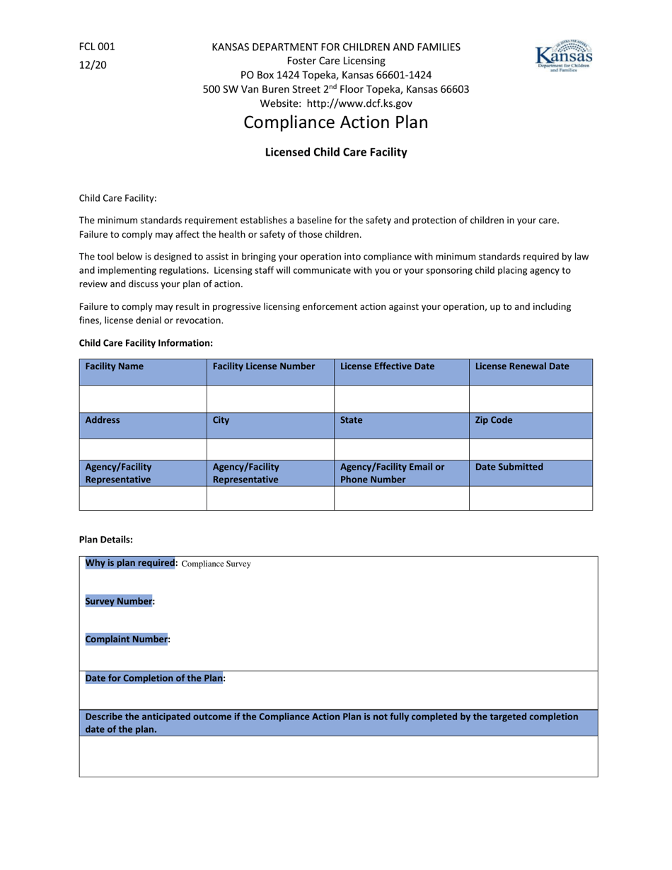 Form FCL001 Compliance Action Plan - Kansas, Page 1