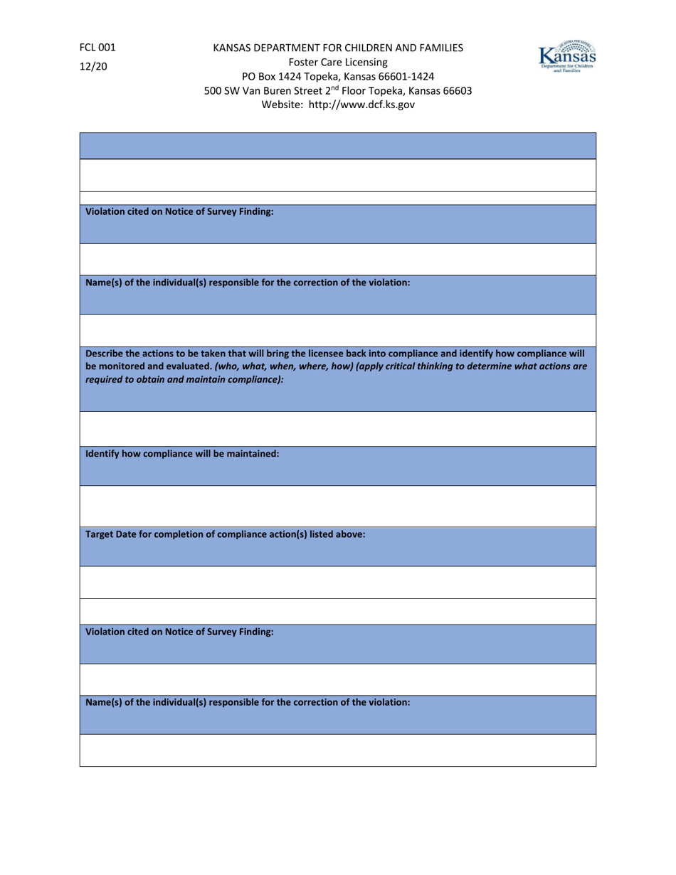 Form FCL001 Compliance Action Plan - Kansas, Page 3