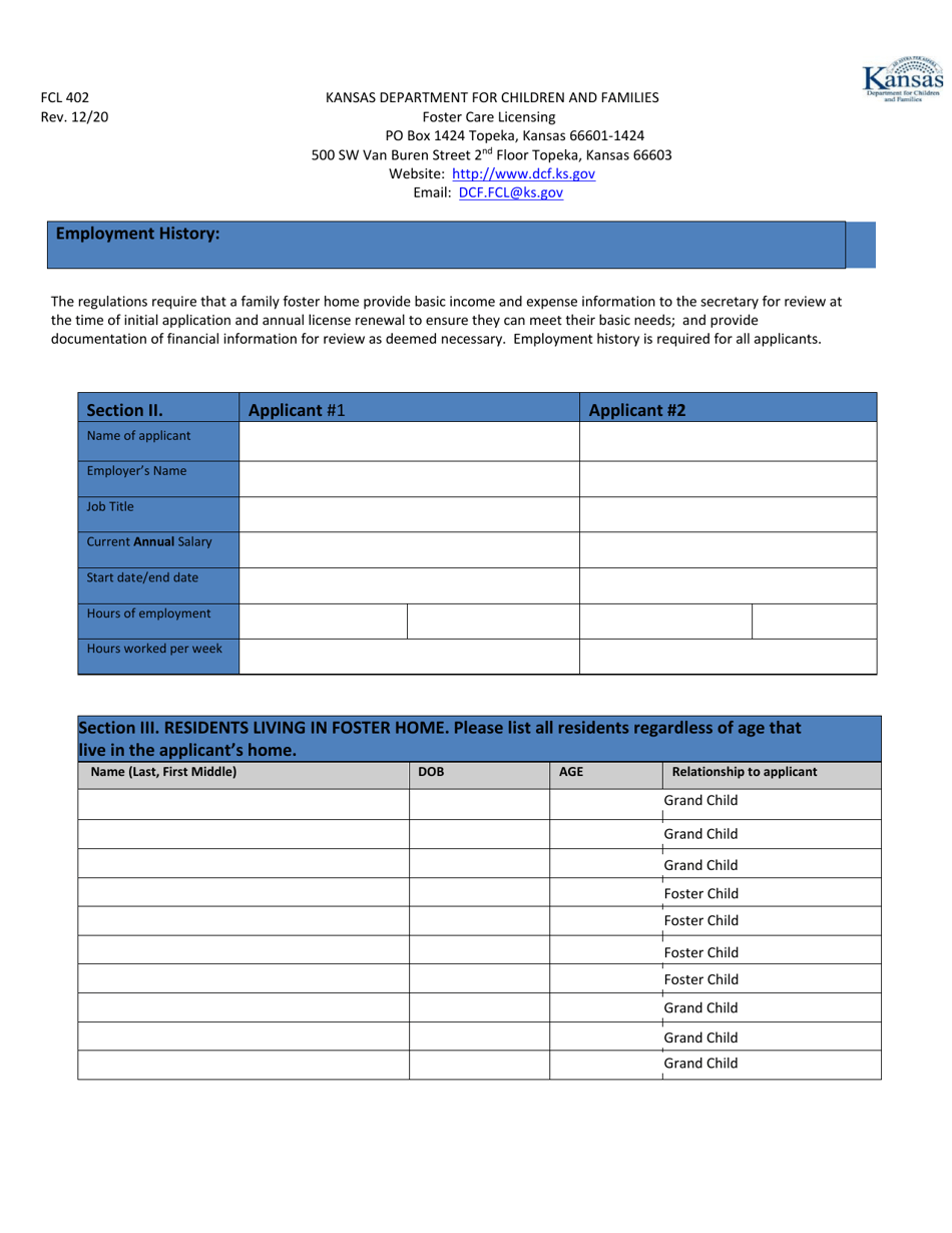 Form FCL402 Family Foster Home Renewal Application - Kansas, Page 3