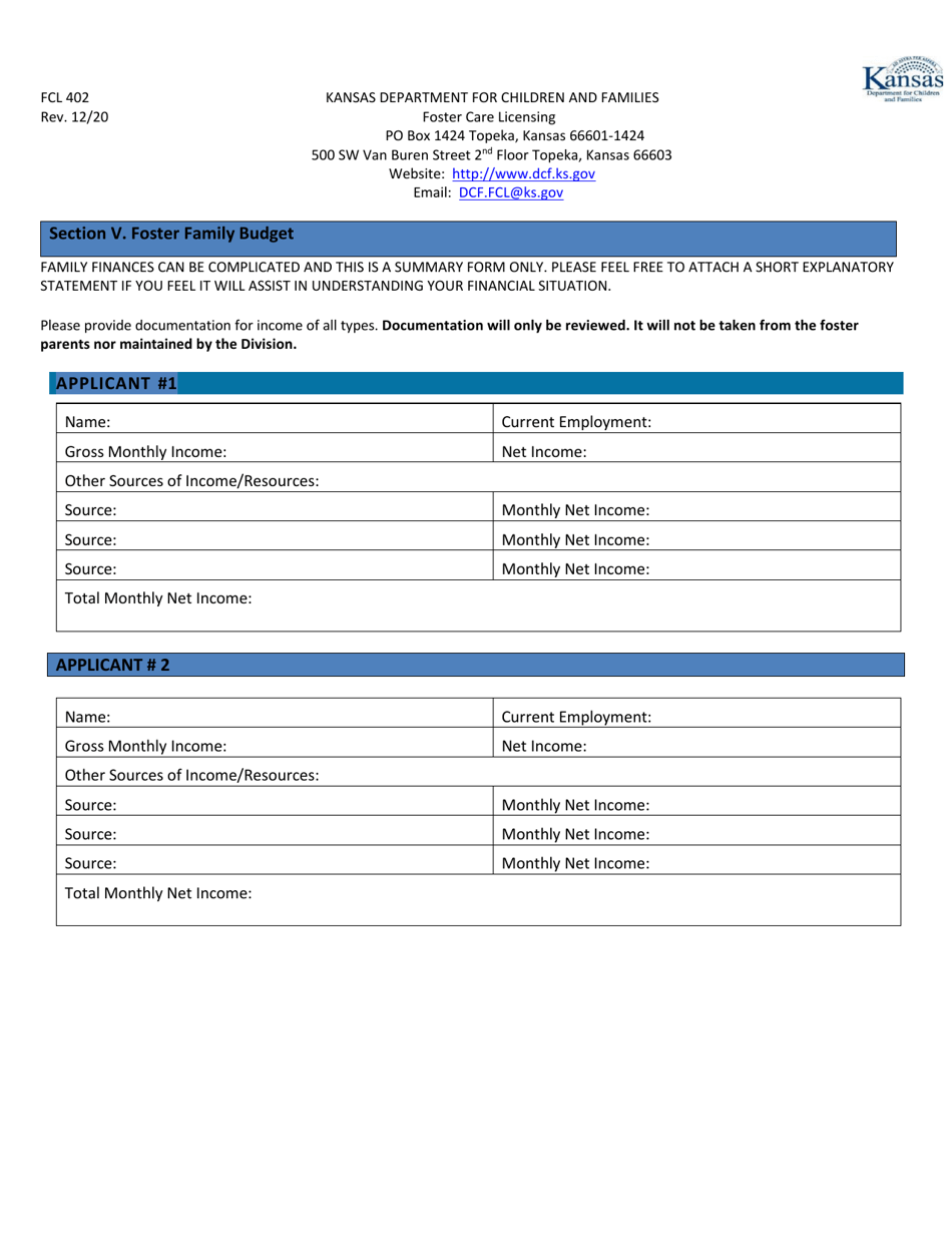 Form FCL402 Family Foster Home Renewal Application - Kansas, Page 5