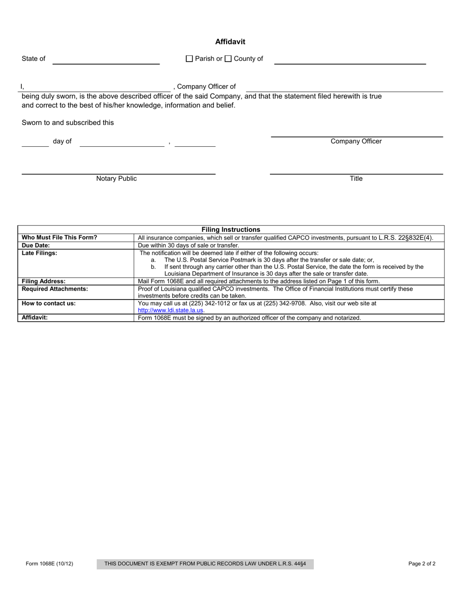 Form 1068E Capco Credit Notification of Sale or Transfer - Louisiana, Page 2