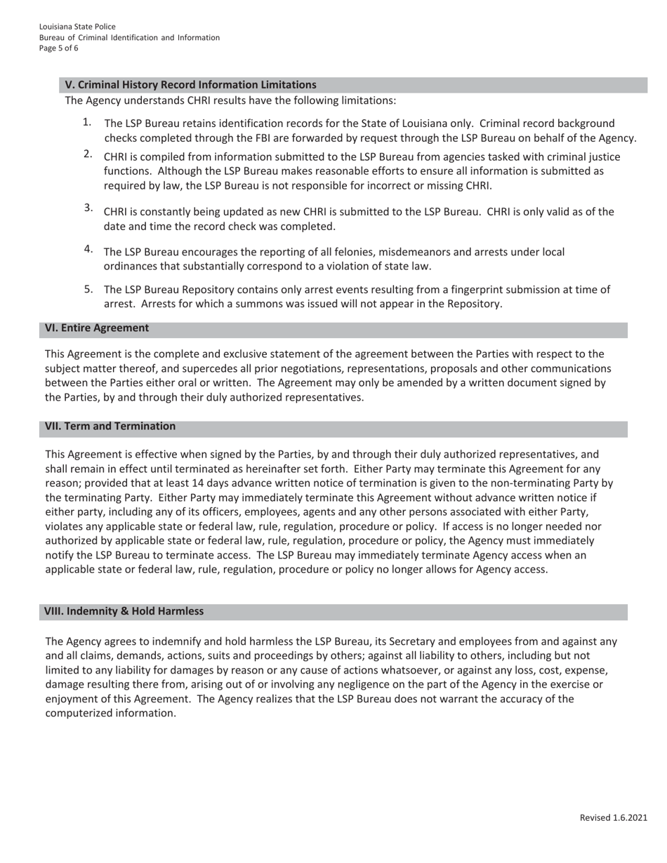 Civil Agency User Agreement - Louisiana, Page 5
