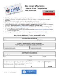 Document preview: Boy Scouts of America License Plate Order Form - Michigan