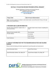 Document preview: Form FIS2356 No-Fault Utilization Review Provider Appeal Request - Michigan