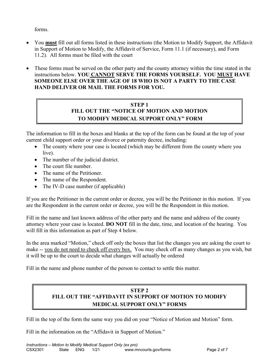 Instructions for Form CSX2302 Notice of Motion and Motion to Modify Medical Support Only - Minnesota, Page 2