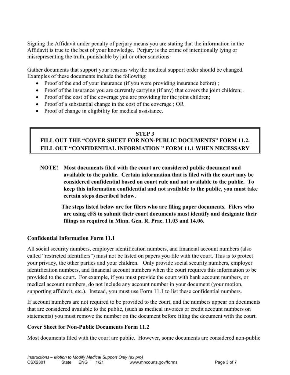 Instructions for Form CSX2302 Notice of Motion and Motion to Modify Medical Support Only - Minnesota, Page 3