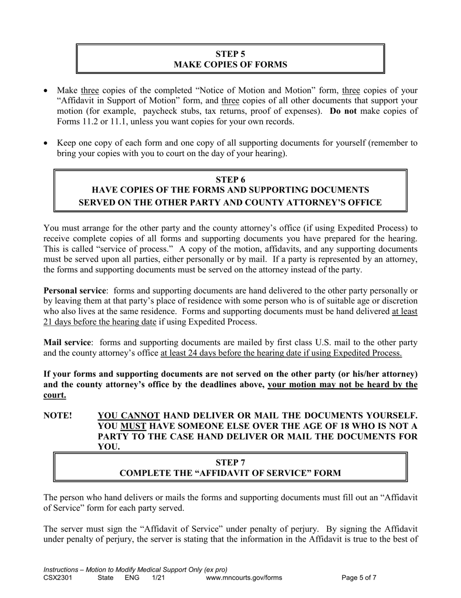 Instructions for Form CSX2302 Notice of Motion and Motion to Modify Medical Support Only - Minnesota, Page 5
