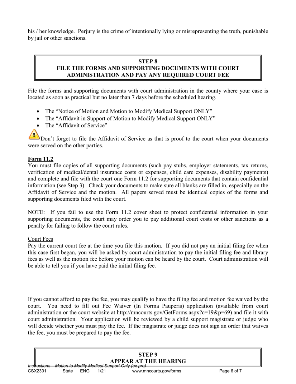Instructions for Form CSX2302 Notice of Motion and Motion to Modify Medical Support Only - Minnesota, Page 6