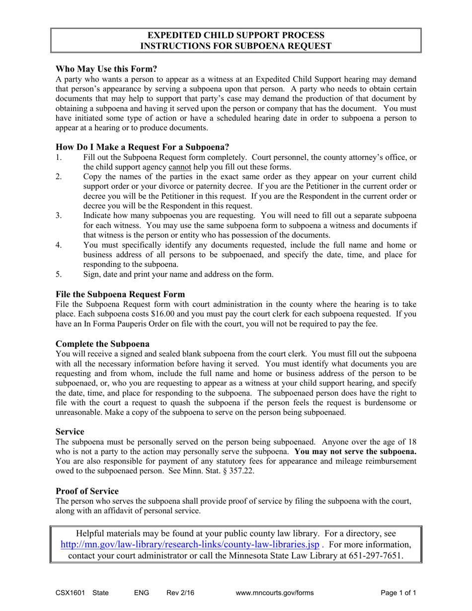 Download Instructions For Form Csx1602 Subpoena Request Pdf Templateroller 4364