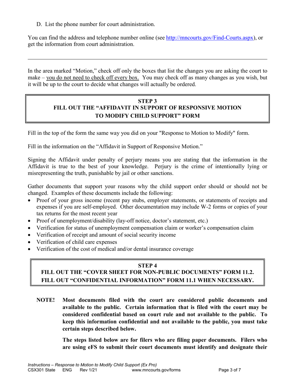 Instructions for Form CSX302 Response to Motion to Modify Support - Minnesota, Page 3