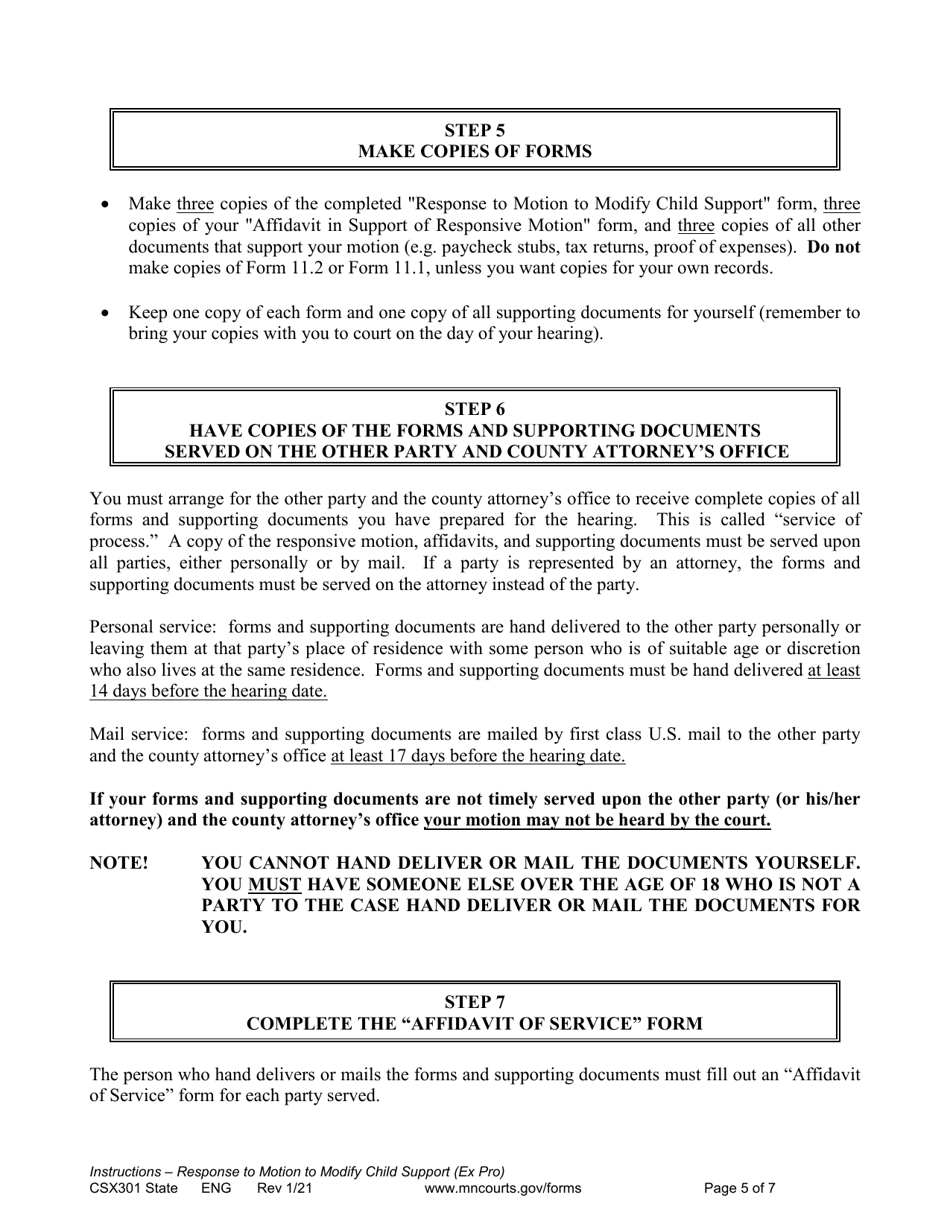 Instructions for Form CSX302 Response to Motion to Modify Support - Minnesota, Page 5