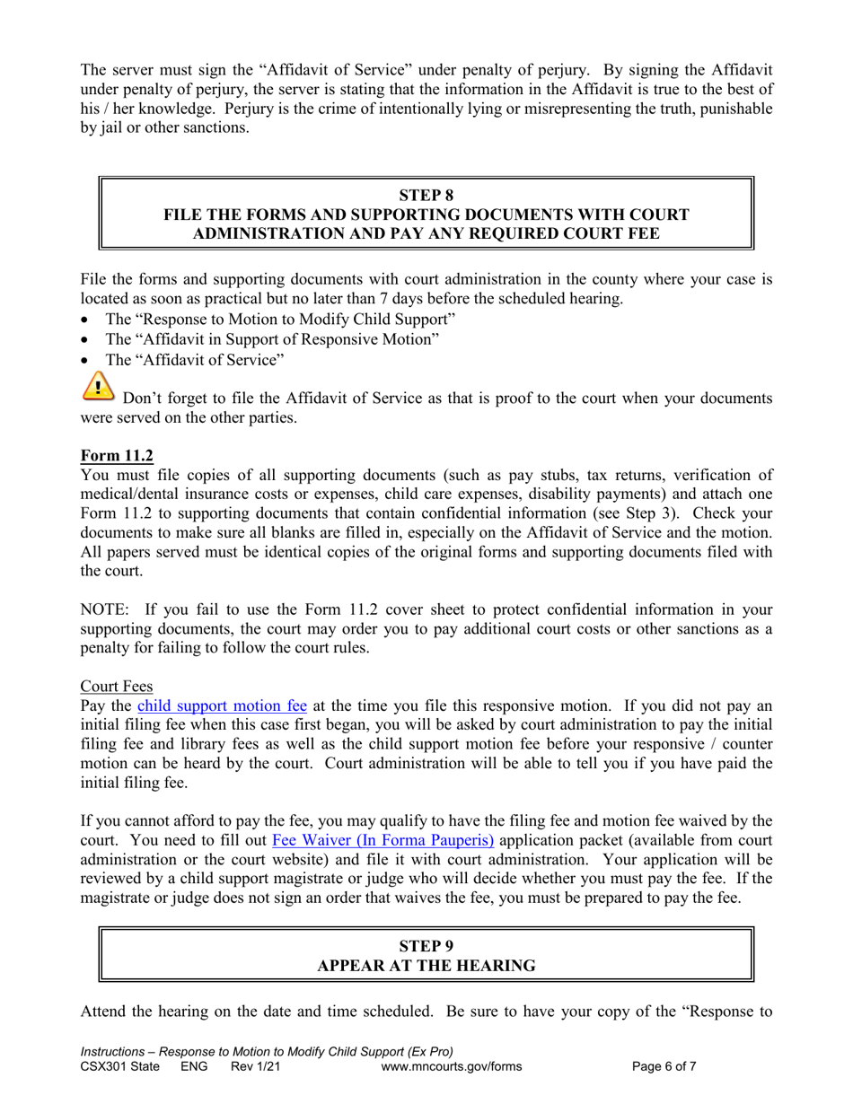 Instructions for Form CSX302 Response to Motion to Modify Support - Minnesota, Page 6
