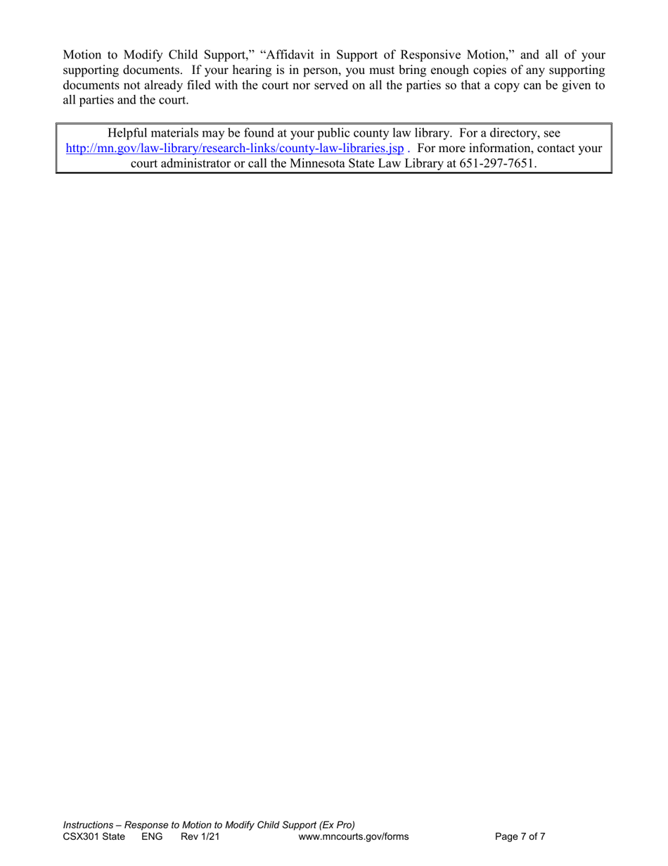 Instructions for Form CSX302 Response to Motion to Modify Support - Minnesota, Page 7
