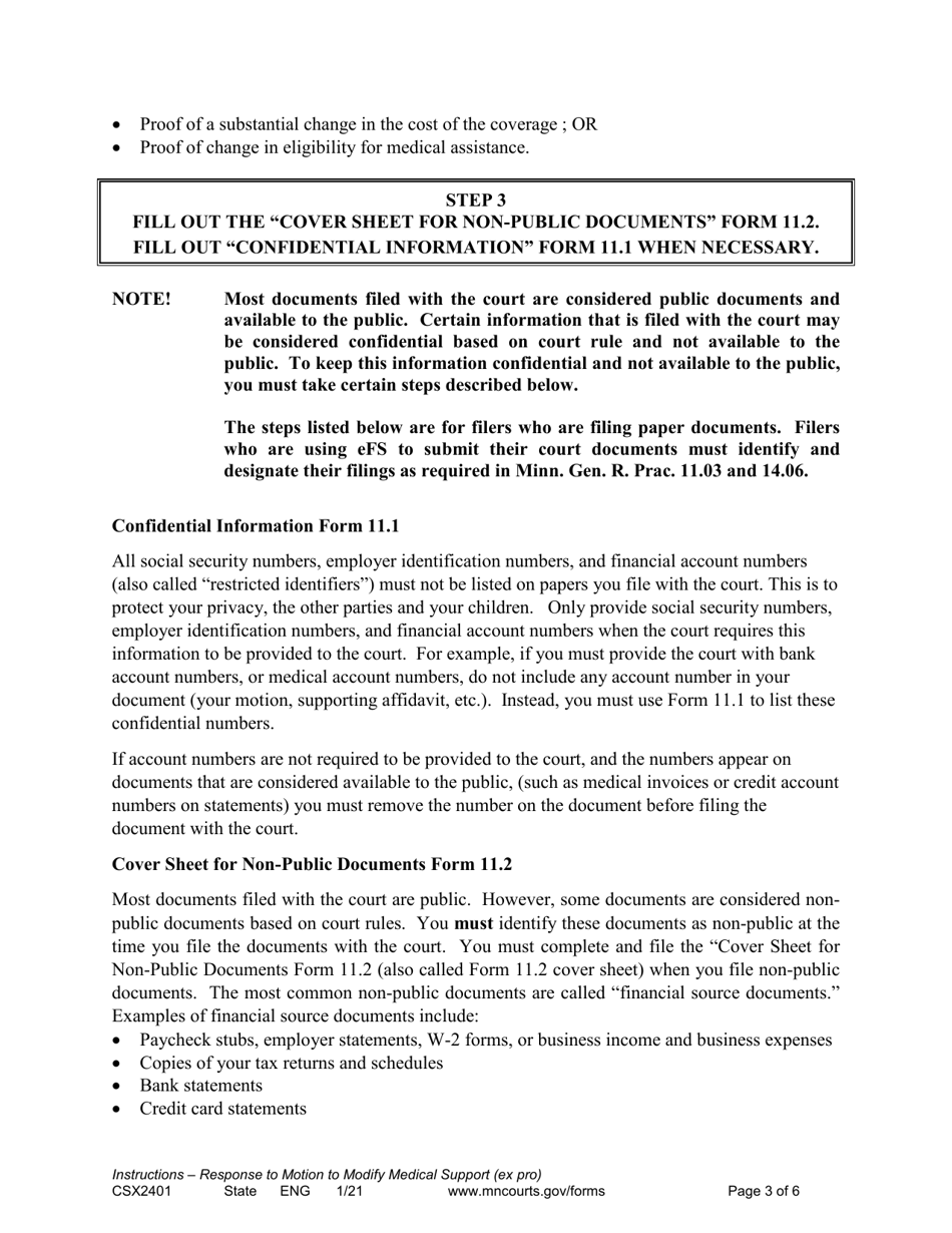 Instructions for Form CSX2402 Responsive Motion to Modify Medical Support Only (Expedited Process) - Minnesota, Page 3