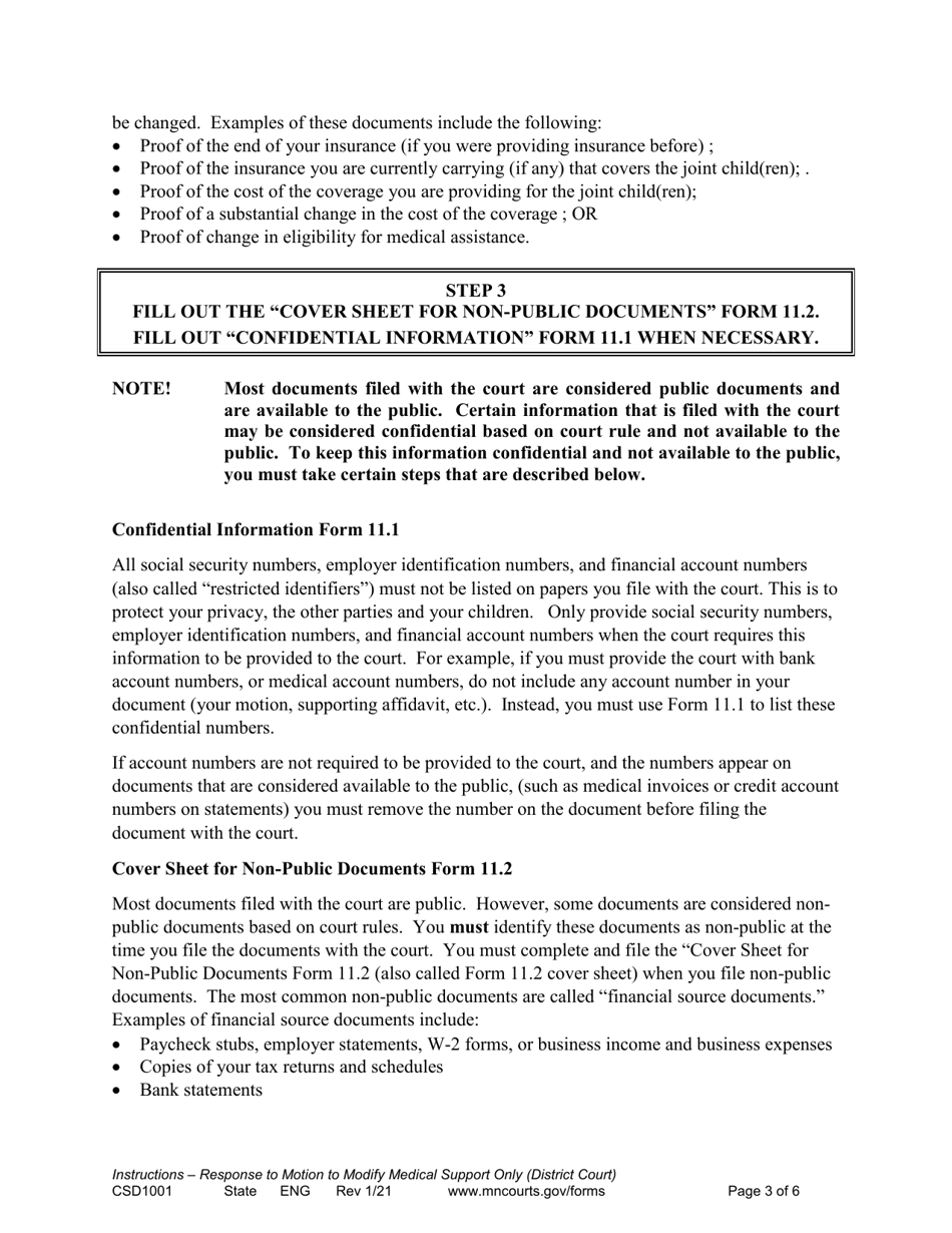 Form CSD1001 Instructions for Response to Motion to Modify Medical Support Only - Minnesota, Page 3
