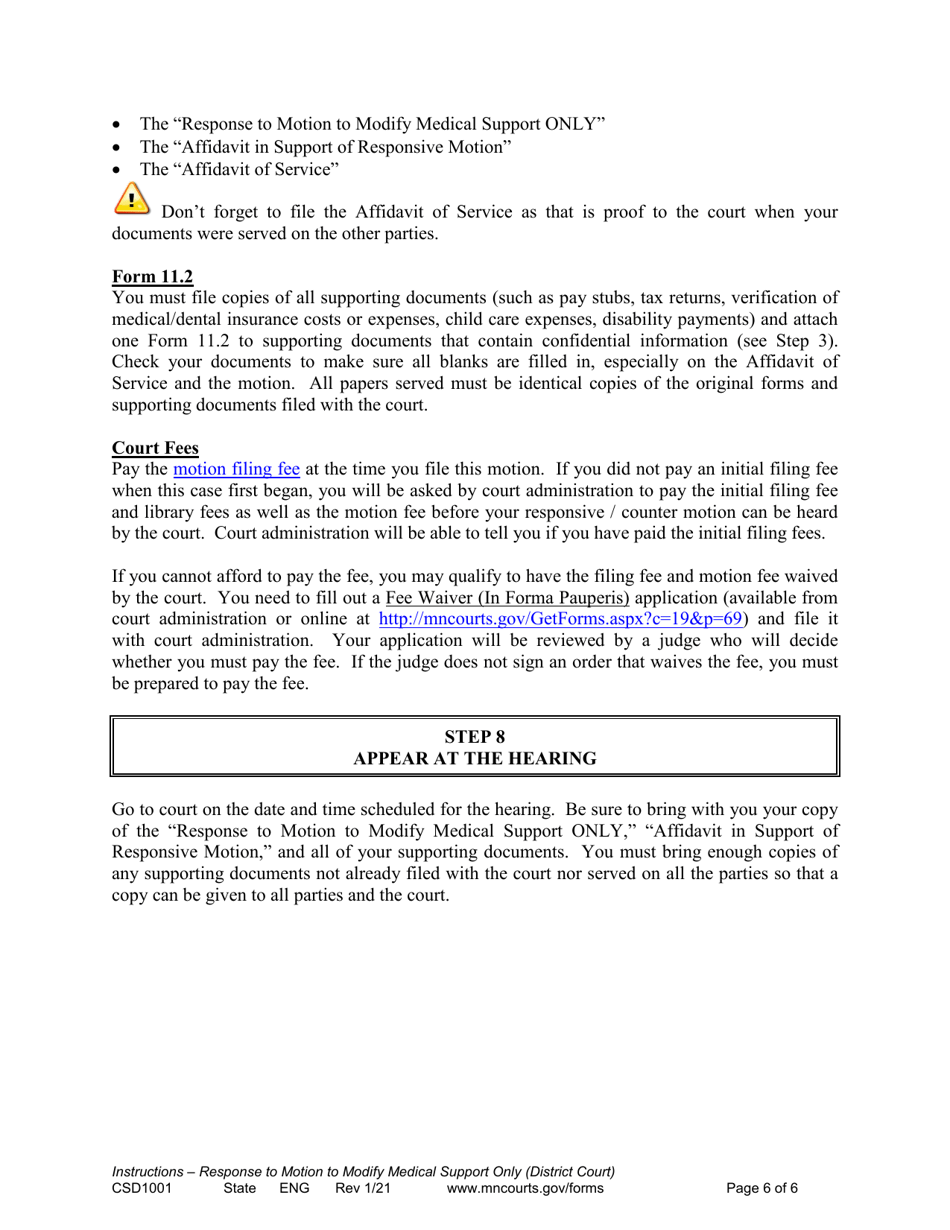 Form CSD1001 Instructions for Response to Motion to Modify Medical Support Only - Minnesota, Page 6