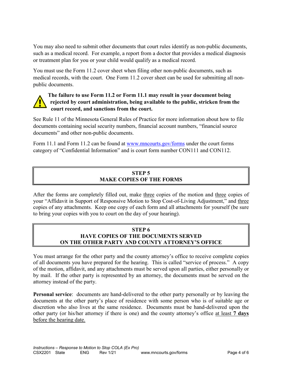 Form CSX2201 Response to Motion to Stop Cost-Of-Living Adjustment Instructions - Minnesota, Page 4
