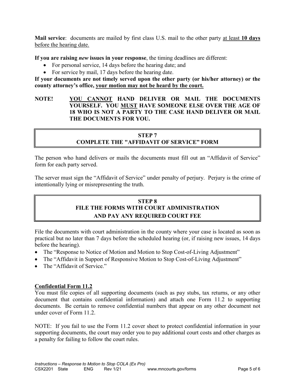 Form CSX2201 Response to Motion to Stop Cost-Of-Living Adjustment Instructions - Minnesota, Page 5