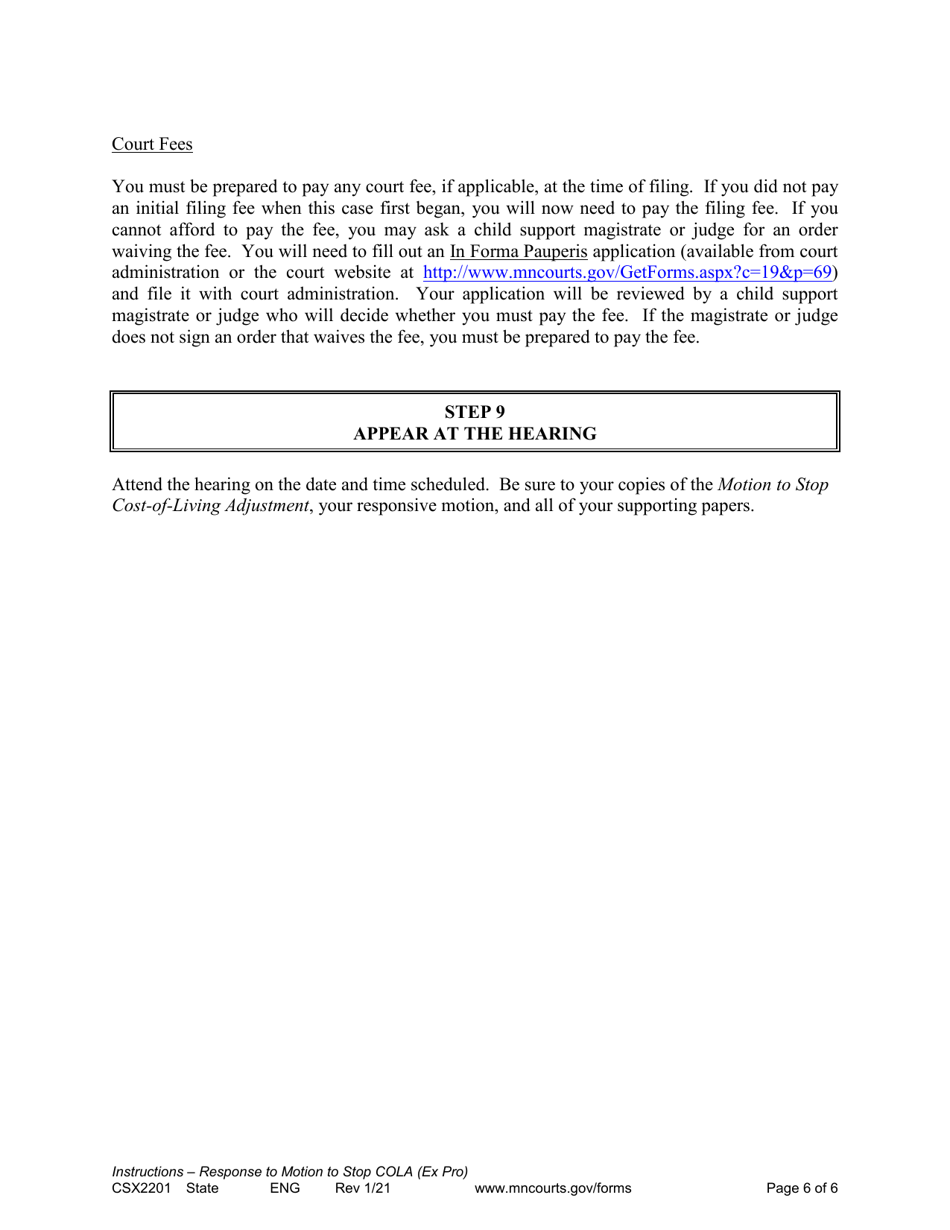 Form CSX2201 Response to Motion to Stop Cost-Of-Living Adjustment Instructions - Minnesota, Page 6