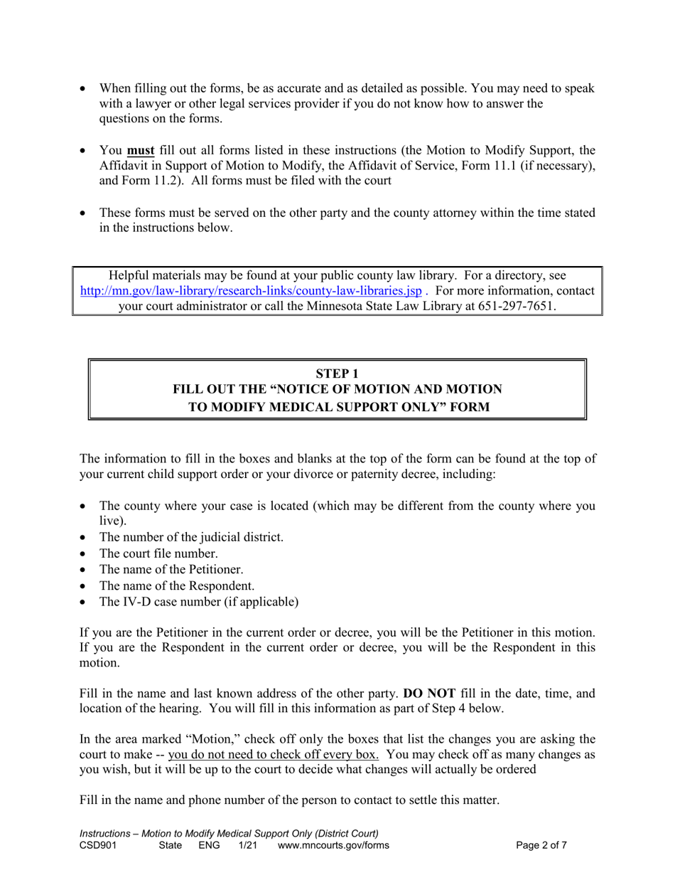 Instructions for Form CSD901 Instructions to Modify Medical Support Only - Minnesota, Page 2
