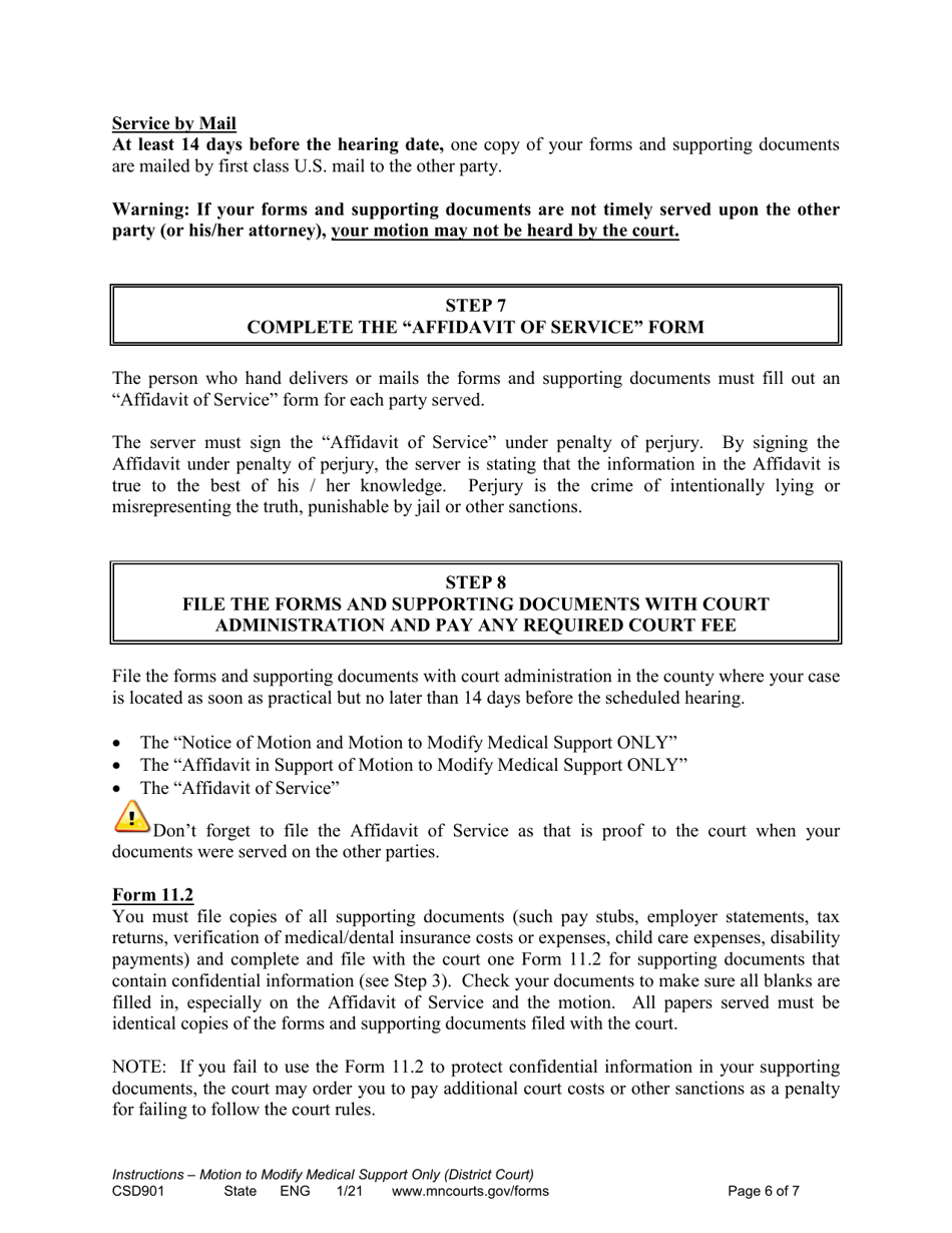 Instructions for Form CSD901 Instructions to Modify Medical Support Only - Minnesota, Page 6