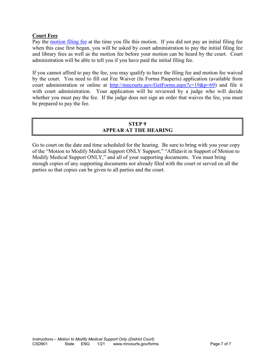 Instructions for Form CSD901 Instructions to Modify Medical Support Only - Minnesota, Page 7