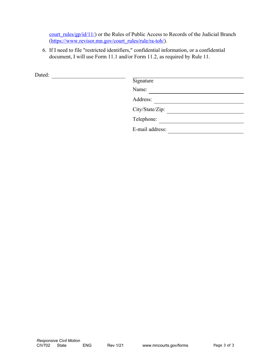 Form CIV702 Responsive Notice of Motion and Motion - Minnesota, Page 3