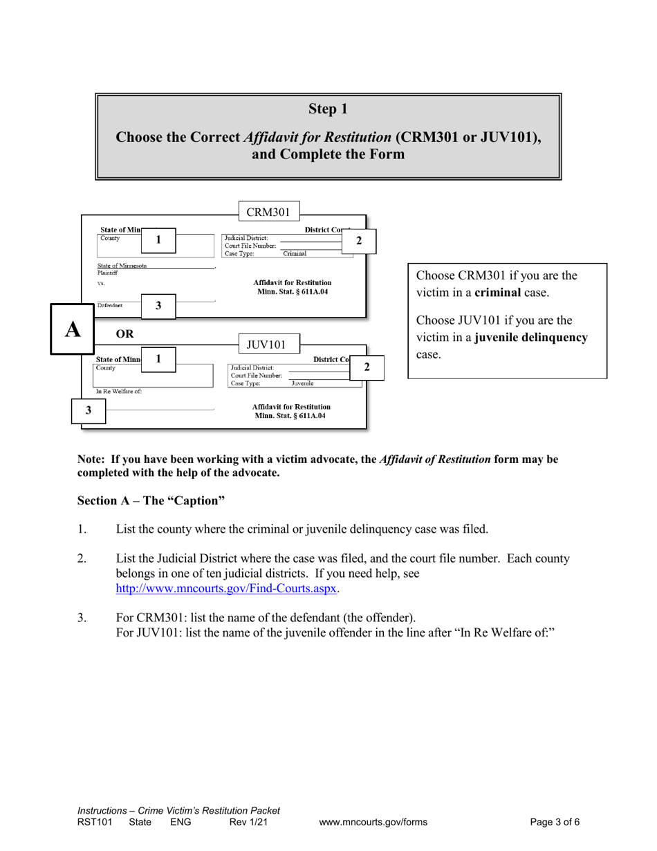 Form RST101 Instructions for Cime Victims Restitution Packet - Minnesota, Page 3