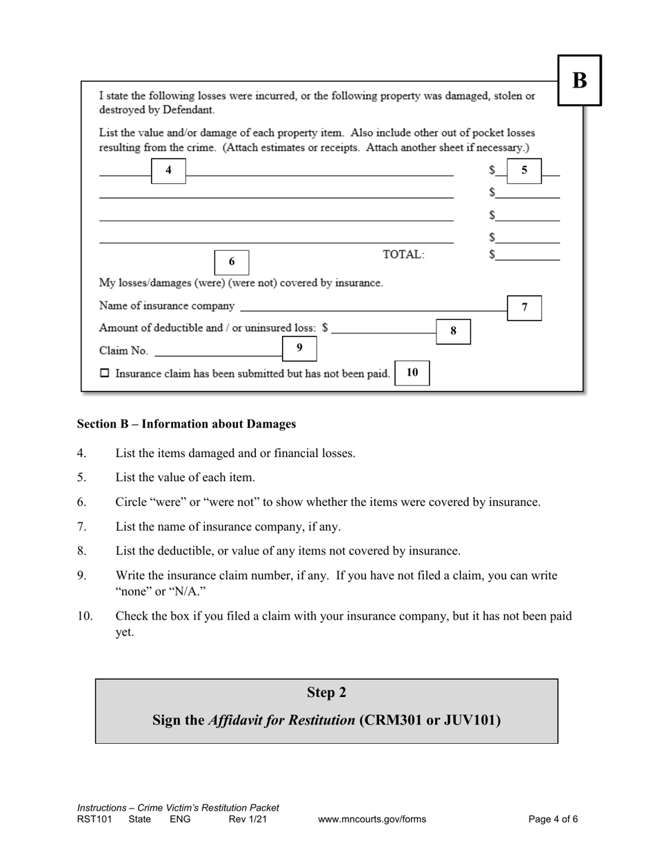 Form RST101 Instructions for Cime Victims Restitution Packet - Minnesota, Page 4