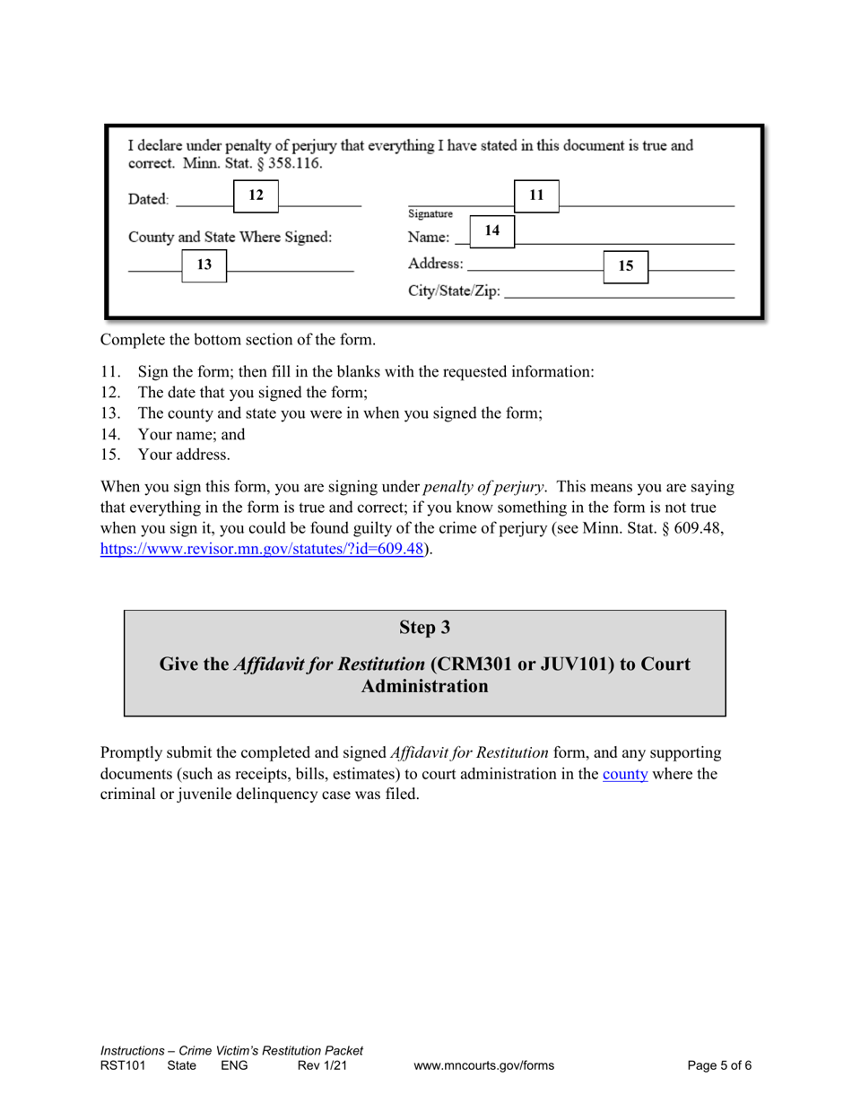 Form RST101 Instructions for Cime Victims Restitution Packet - Minnesota, Page 5