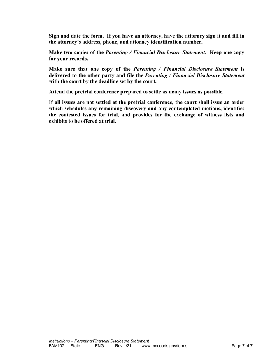 Instructions for Form FAM108 Parenting / Financial Disclosure Statement - Minnesota, Page 7