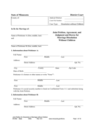 Form DIV302 Joint Petition, Agreement, and Judgment and Decree for Marriage Dissolution Without Children - Minnesota