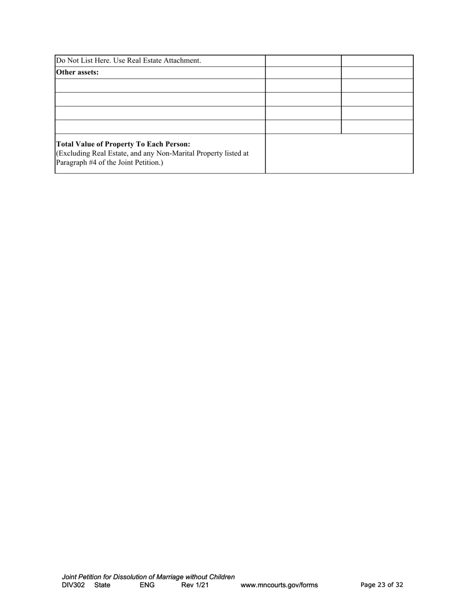 Form DIV302 Joint Petition, Agreement, and Judgment and Decree for Marriage Dissolution Without Children - Minnesota, Page 23
