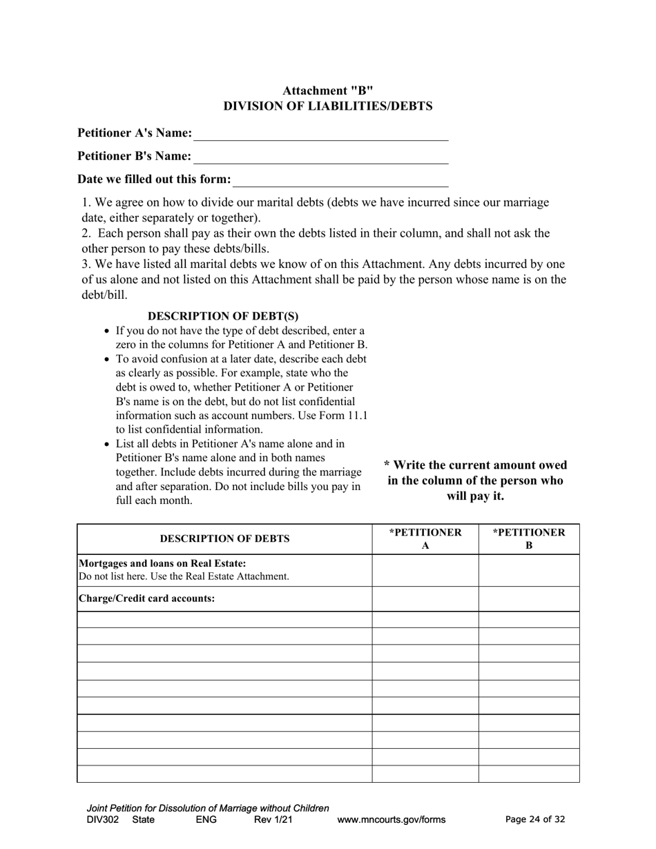 Form DIV302 Joint Petition, Agreement, and Judgment and Decree for Marriage Dissolution Without Children - Minnesota, Page 24