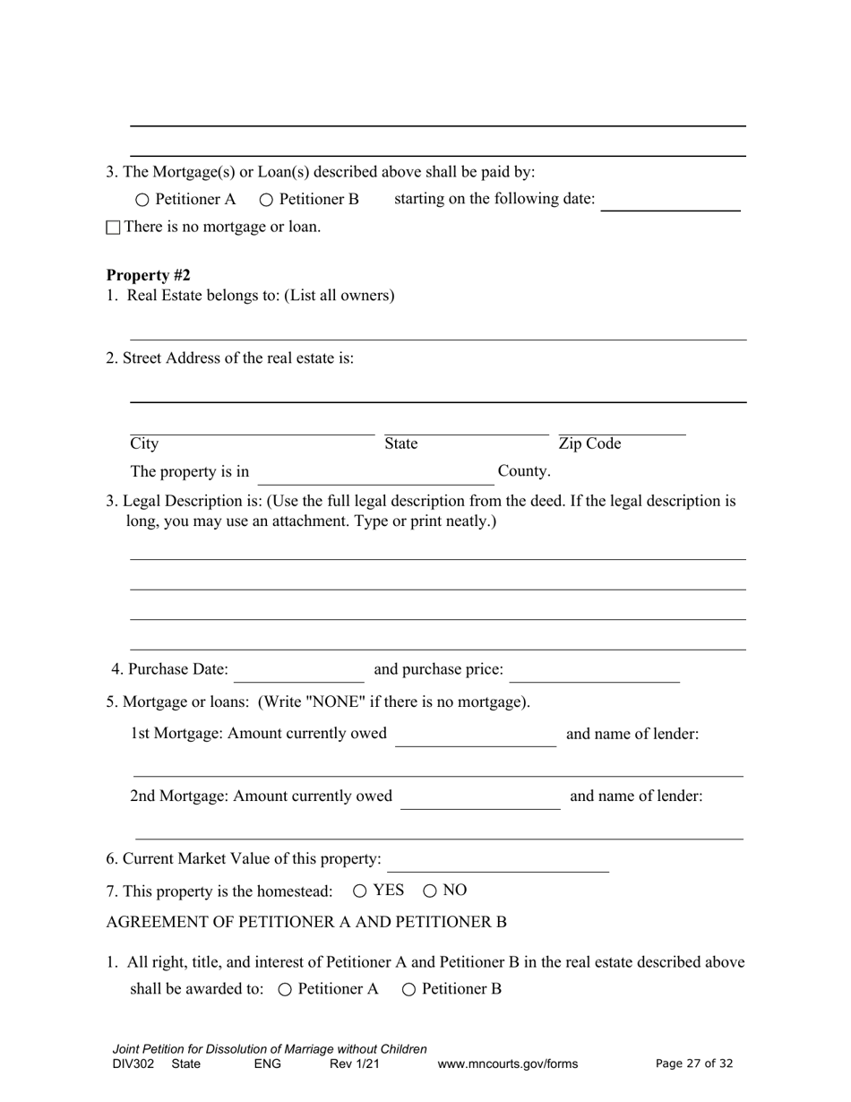Form DIV302 Joint Petition, Agreement, and Judgment and Decree for Marriage Dissolution Without Children - Minnesota, Page 27