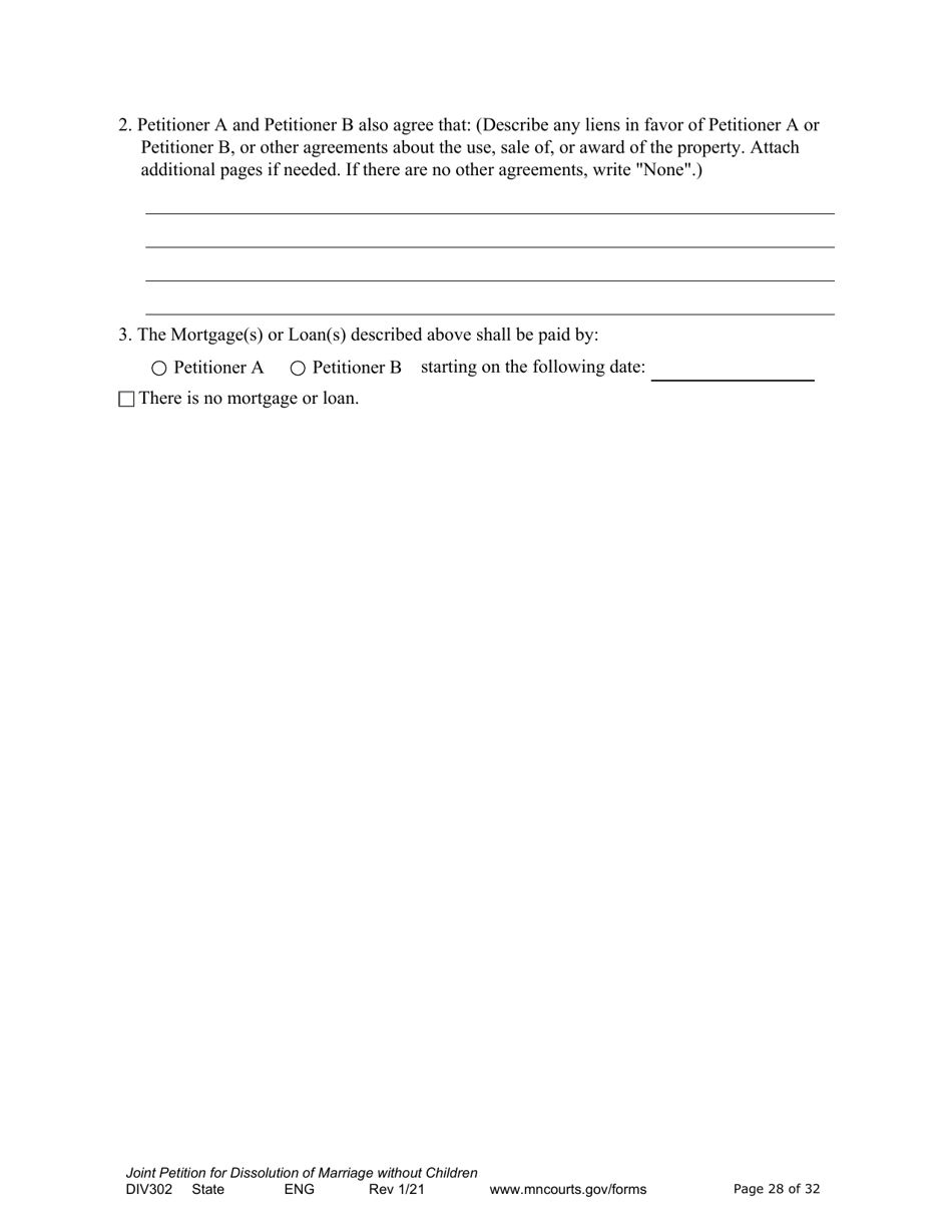 Form DIV302 Joint Petition, Agreement, and Judgment and Decree for Marriage Dissolution Without Children - Minnesota, Page 28